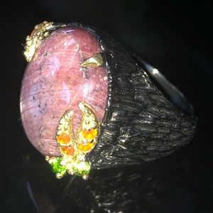 Genuine Ruby Sterling Silver Ring with Gems